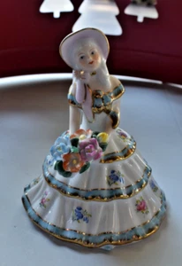 1 ~ Lady Figurine Vintage Porcelain SOUTHERN BELLE Dress Floral Basket 7"H - Picture 1 of 7