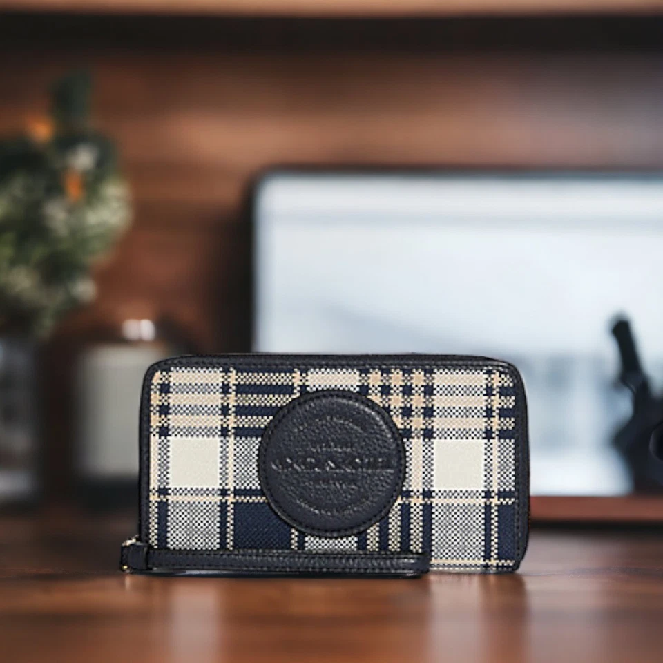 Coach C8680 Dempsey Phone Wallet Case w Garden Plaid Print & Patch