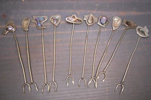 Cocktail Picks Set di 10 Forchette Antipachi Vintage Argento Alpaca - Messico - Foto 1 di 9