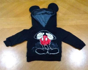 FELPA CON CAPPUCCIO DISNEY MICKEY TOPO NERA CON ORECCHIE RAGAZZI BAMBINA TAGLIA 6 MESI - Foto 1 di 3