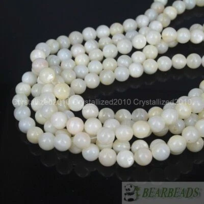Natural White Mother Of Pearl MOP Shell Round Beads 4mm 6mm 8mm 10m 12mm 16" - Image 1 of 3
