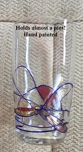 HANDPAINTED LARGE GLASS TUMBLER ~ 6” HIGH ~ 3” DIAMETER ~ NEW - Picture 1 of 8