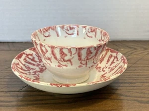 Antigua Ropa de Esponja Rosa Tazón de Té PLATILLO Sin Manijas TAZA Inglaterra - Imagen 1 de 12