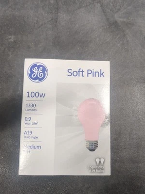GE 100 watt SOFT PINK LIGHT BULB A19 100A/SPK 2 Bulbs  - Image 1 of 2