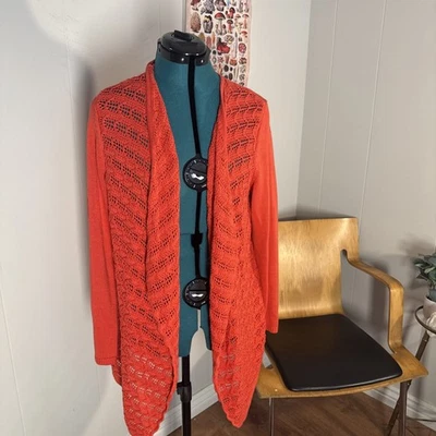 Chico's Open Front Cardigan Orange Womens Size 2 - Image 1 of 4