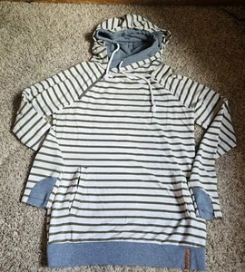Ampersand Avenue Sweatshirt mit doppelter Kapuze Damen klein grau grün gestreift Taschen - Bild 1 von 6