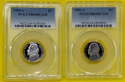 1990 & 1991 S  5C Jefferson Nickel  PCGS PR69DCAM Lot of 2 - Image 1 of 4