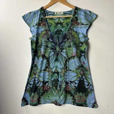 Unity Top Shirt Butterfly Flutter Cap Sleeve Asymmetric Boho Fairy Grunge Y2K S - Image 1 of 4