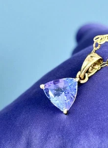 14k Gold Tanzanite Trillion Pendant & Chain - Picture 1 of 8