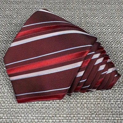 Hugo Boss Men's Repp Tie Striped Brown Red Necktie Silk 59" x 3 1/2" Italy New - Image 1 of 4