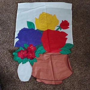 Summer Roses In A Pot Bright Colors Large Nylon Garden Flag - Picture 1 of 4