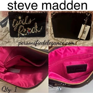 NEW Steve Madden Embellished “Girls Rock” Small Black Pouch Crossbody Bag $88 - Picture 1 of 23