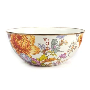 Mackenzie Childs White Flower Market GRANDE cuenco diario NUEVO metal sin usar 16 tazas - Imagen 1 de 2