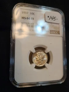 1937-P NGC MS66FB FULL BANDS SILVER MERCURY DIME  - Picture 1 of 3