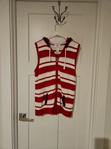 Womens Red & White Striped Quaker Factory Zip Up Knitted Sweater Vest Size M - Picture 1 of 7
