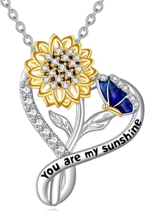 Sunflower Butterfly Necklace Sterling Silver You are my Sunshine Gifts for Women - Picture 1 of 6