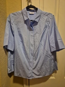 Akris Punto Blue Pleated Back Short Sleeve Blouse Size 12 - Picture 1 of 9