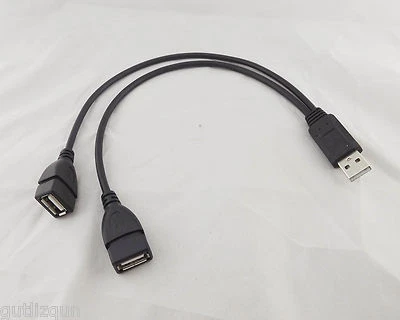 1x USB 2.0 A Male To Dual USB Female Jack Y Splitter Hub Power Adapter Cable 1FT - Image 1 of 3