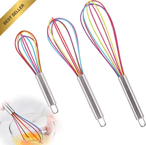 3 Pcs Large Medium Small Silicone Non-Stick Heat Resistant Whisk Set - Picture 1 of 12
