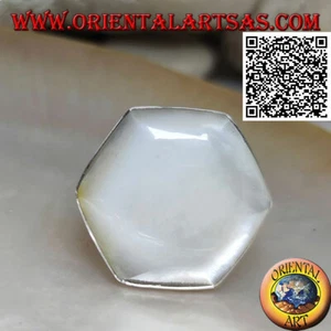 Anello in Argento 925‰ madreperla esagonale a filo bordo liscio (regolabile) - Imagen 1 de 2