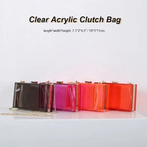 Women Clear Purse Acrylic Clutch Bag Shoulder Handbag Chain Strap Evening Party - Picture 1 of 23