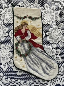 19.5x7" - I HAVE 75+ LANDS END Needlepoint Christmas Stocking- Angel White - Picture 1 of 2