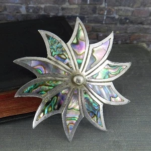Vintage signierte ER Mexico 925 Sterling Silber Abalone Stern Blume Brosche Anhänger - Bild 1 von 6