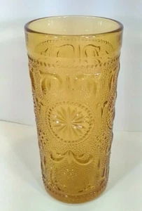 Vintage Indiana Glass Amber Tiara Sandwich Glass Tumblers Glass 5 1/2" - Picture 1 of 12