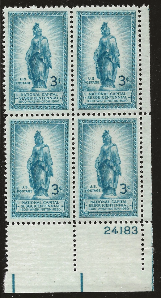 US Scott #989, Plate Block #24183 1950 National Capital 3c FVF MNH Lower Right - Image 1 of 1