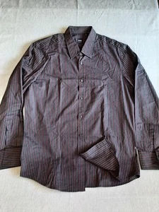 BOSS HUGO BOSS Men's XL Stripe Black/Brown Button Shirt Long Sleeve Pure Cotton - Picture 1 of 8