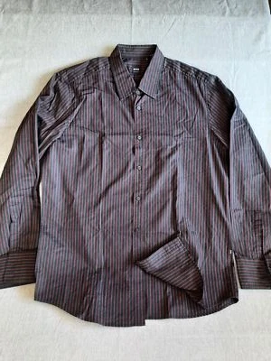 BOSS HUGO BOSS Men's XL Stripe Black/Brown Button Shirt Long Sleeve Pure Cotton - Image 1 of 4