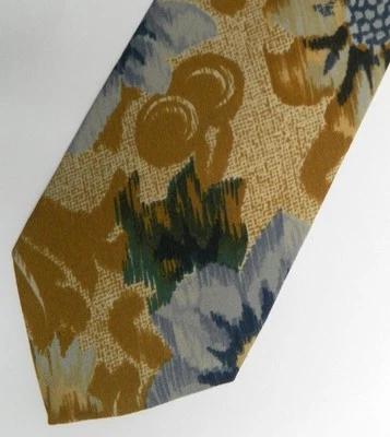 Corbata de seda azul marrón abstracta floral PAL ZILERI 3,8" ancho 56" largo Foto 1 de 4