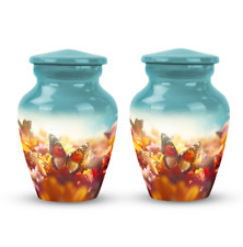 Set of 2 Colorful Butterflies on an Orange Meadow Mini Urn for Human