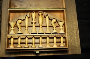 ANRI Space Age Chess Set w/ Wood Storage Box : Set #1 - Picture 1 of 10