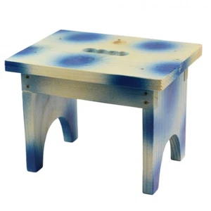 Wooden Step Stool, Rustic Home Decor for Kitchen and Bathroom 28 x21 x21cm Blue - Picture 1 of 8