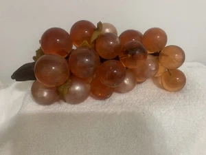 Large Mid Century Modern Apricot Lucite 13" Glass Grape Cluster on Driftwood! - Picture 1 of 9