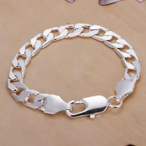 noble boda plata 925 Moda linda mujer hombre cadena sólida pulsera joyería - Imagen 1 de 4