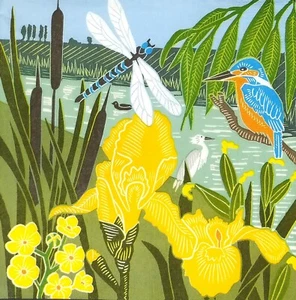 P967# 3 servilletas de papel individuales para decoupage río libélula amarillo iris pájaro - Imagen 1 de 10