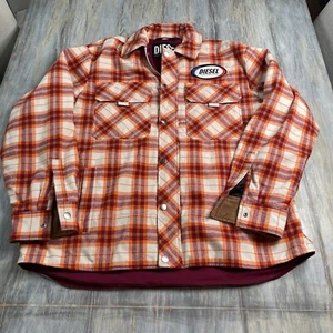 Diesel Plaid Jacket Mens 2XL Orange White Street Wear - Picture 1 of 5