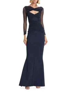 NWT Chiara Boni Leitha Layered Cut-Out Gown 6U.S./42IT Navy MSRP$1090 - Picture 1 of 11