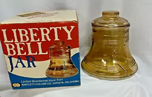 VTG Bartlett Collins 1976 Liberty Bell Cookie Jar Amber Carnival Glass 8" w Box - Picture 1 of 8