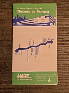 Metra BNSF Railway Chicago to Aurora Passenger Timetable June 1999 (JB) - Bild 1 von 3