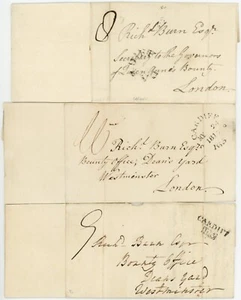 GB WALES 1798-1815 COVERS to RICHARD BURN ..3 TYPES of CARDIFF MILEAGE LLANDAFF - Picture 1 of 4