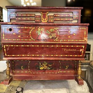 Rare Vintage Wood Verbena By Reig Toy Barrel  Piano Organ Grinder Spain