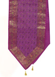 Purple Indian Banarasi Silk Brocade Paisley Table Runner Dining Decor Cloth - Picture 1 of 3
