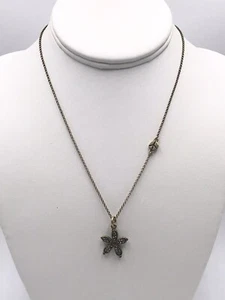 Necklace Lucky Brand Brass Tone Flower Clear Rhinestones Clover 20”C 1 1/2” Ext - Picture 1 of 11