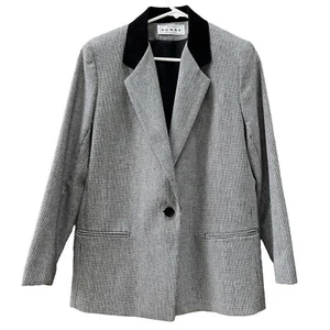 Dumas Vintage Hahnentritt Blazer Jacke schwarz-weiß Samtkragen Damen 6P - Bild 1 von 6