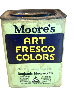 Vtg Benjamin Moore & Co.  Art Fresco Colors No. 55 Deep Blue 1 lb. PAINT CAN BOX - Image 1 of 4