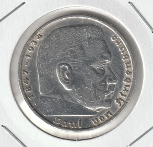 5 RM 1936 A Paul von Hindenburg 900 Silber mit HK Drittes Reich - (92) - Bild 1 von 4