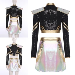 Damen Uniform Glitzer Outfit Reißverschluss Demon Kostüm Langarm Cosplay Anime - Picture 1 of 22